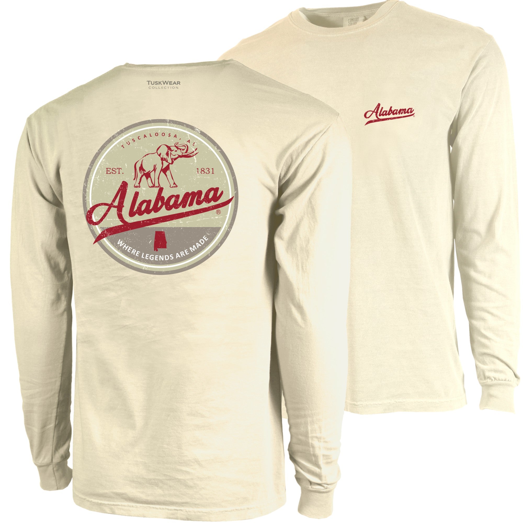 Tuskwear Alabama Legends Tee - Long Sleeve, Comfort Colors - Southern Collegiate Apparel, LLC Tuskwear Alabama Legends Tee - Long Sleeve, Comfort Colors - Southern Collegiate Apparel, LLC